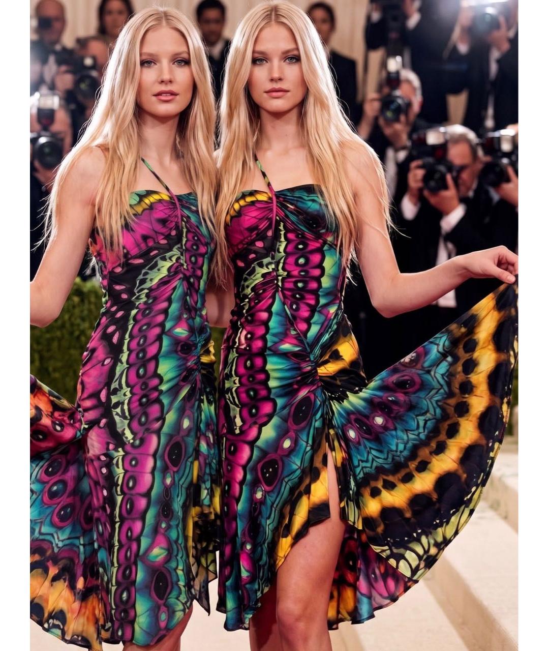 VERSACE Мульти вискозное коктейльное платье, фото 7
