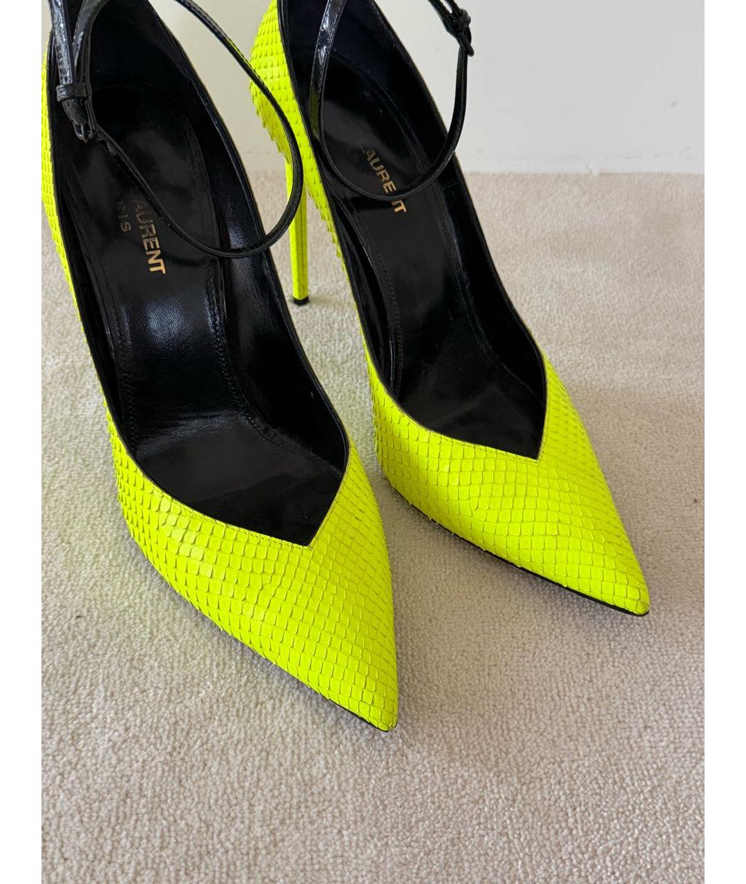 SAINT LAURENT Салатовые туфли из кожи питона, фото 8