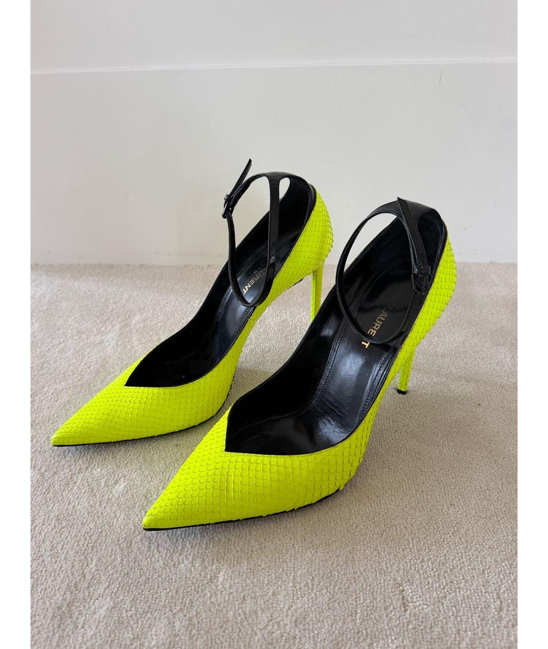 SAINT LAURENT Салатовые туфли из кожи питона, фото 2