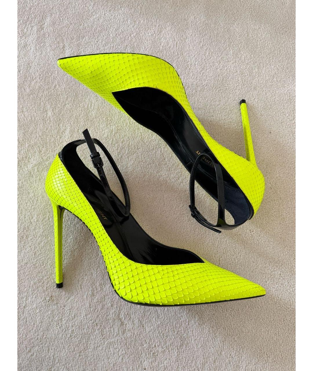 SAINT LAURENT Салатовые туфли из кожи питона, фото 6
