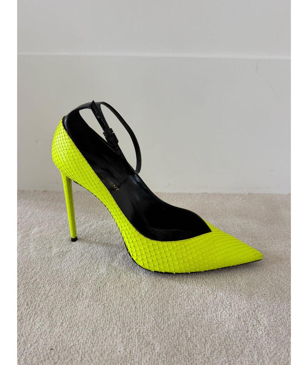 SAINT LAURENT Салатовые туфли из кожи питона, фото 9