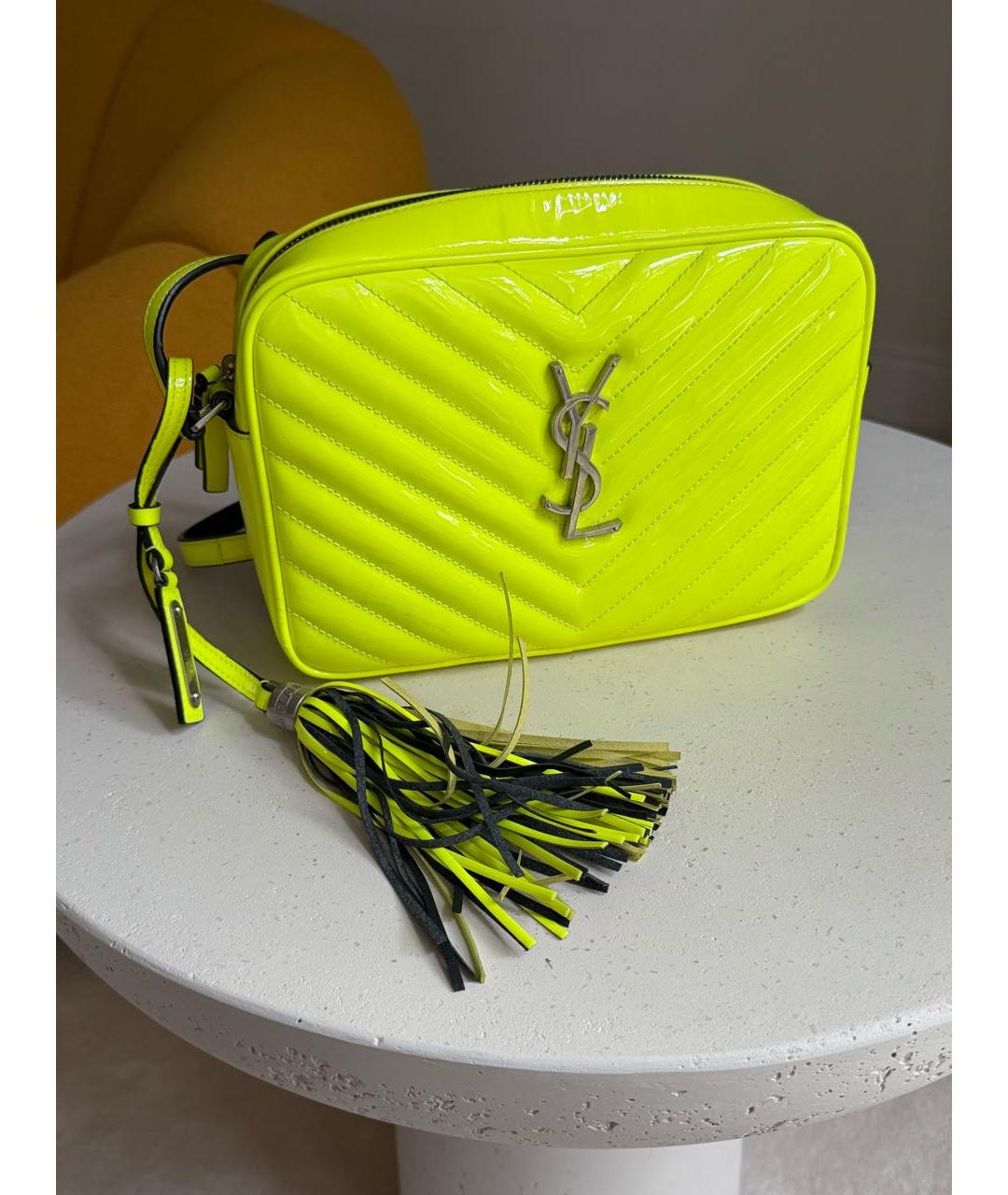 SAINT LAURENT Салатовая сумка через плечо из лакированной кожи, фото 2