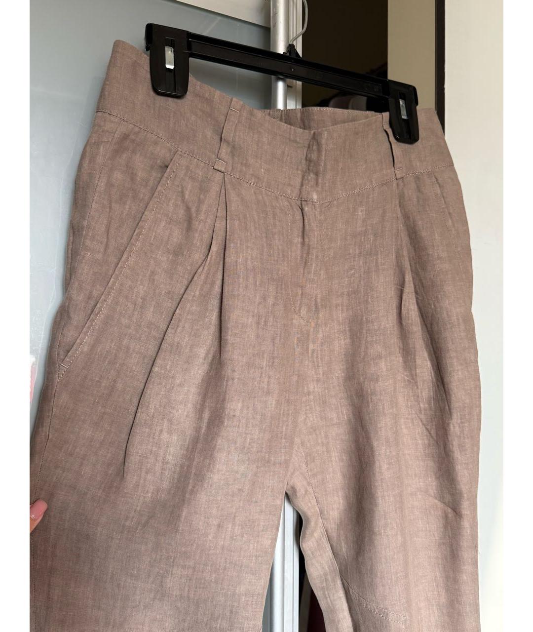 BRUNELLO CUCINELLI Коричневые льняные прямые брюки, фото 4