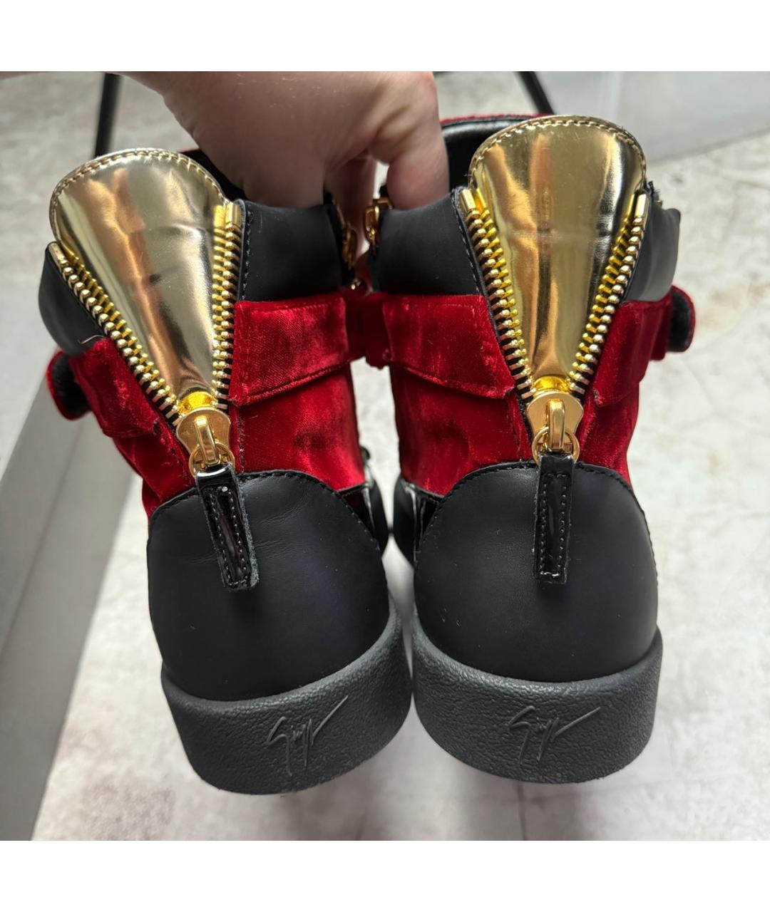 GIUSEPPE ZANOTTI DESIGN Красные бархатные высокие кроссовки / кеды, фото 5