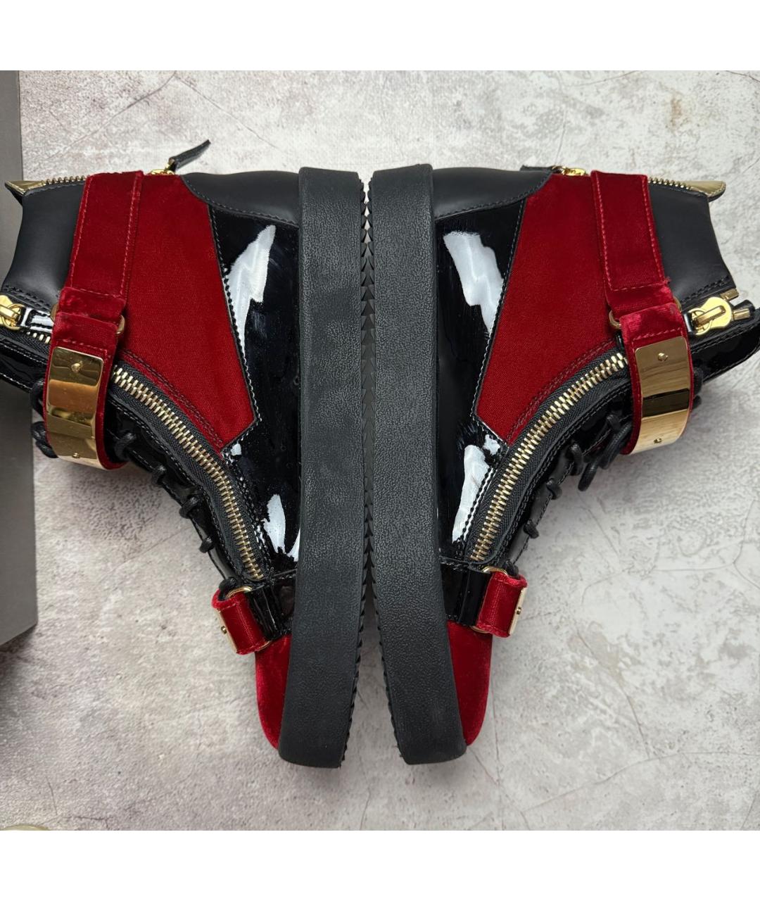 GIUSEPPE ZANOTTI DESIGN Красные бархатные высокие кроссовки / кеды, фото 3