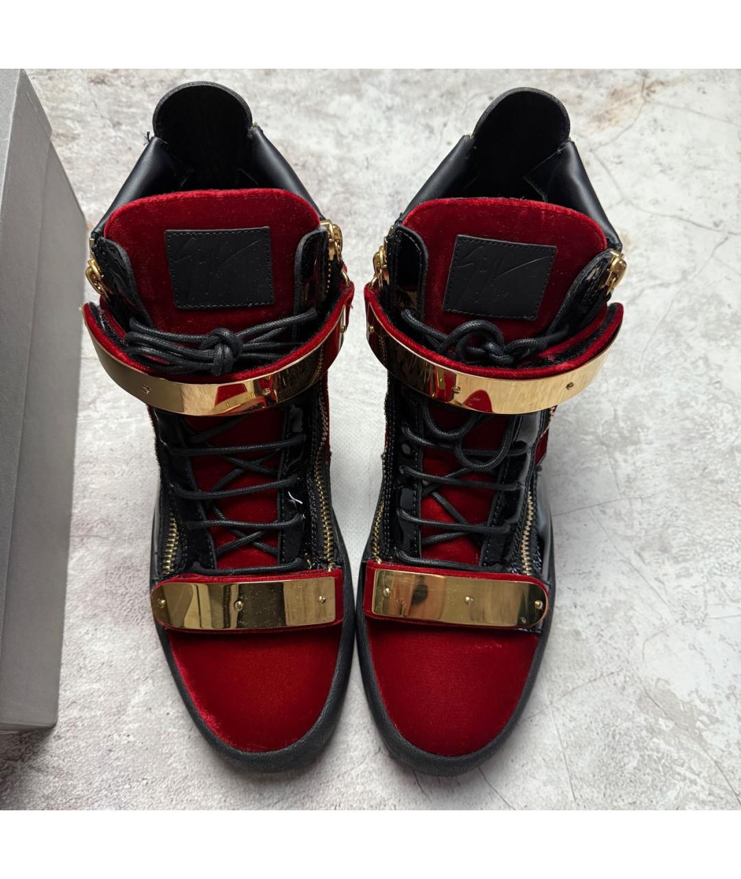 GIUSEPPE ZANOTTI DESIGN Красные бархатные высокие кроссовки / кеды, фото 2