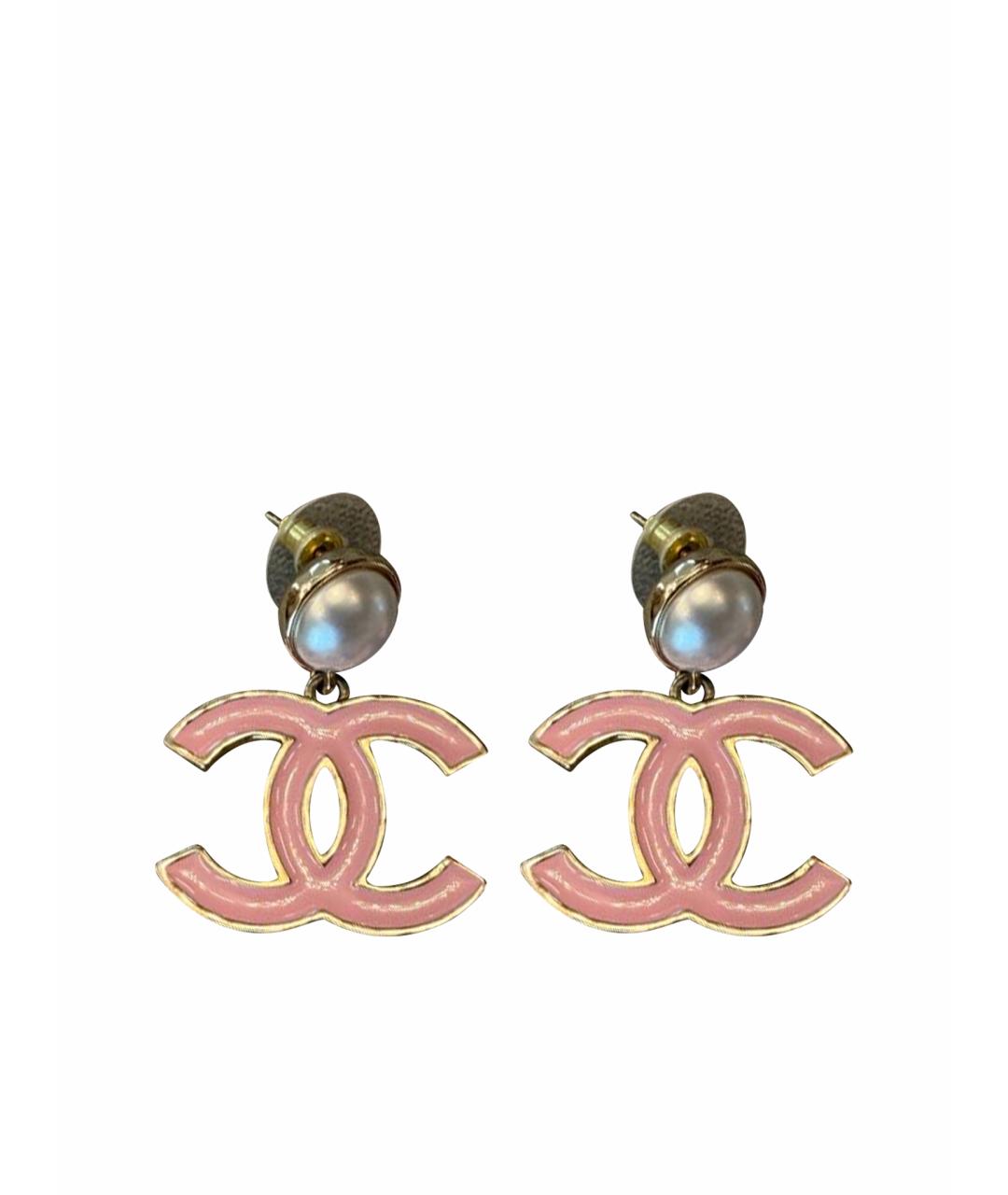 CHANEL Розовые металлические серьги, фото 1