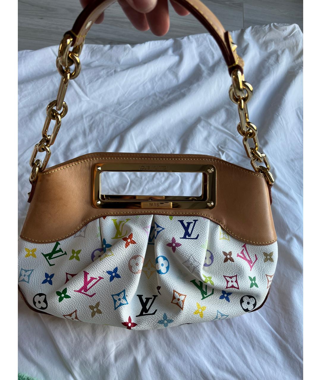 LOUIS VUITTON Белая кожаная сумка с короткими ручками, фото 10