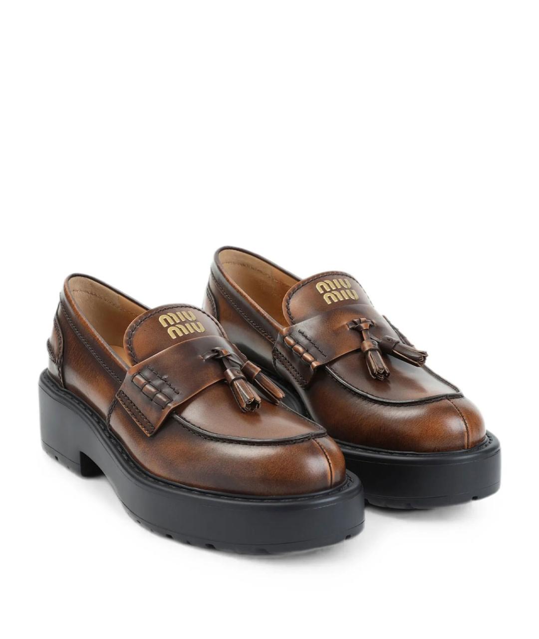 MIU MIU Коричневые кожаные лоферы, фото 3