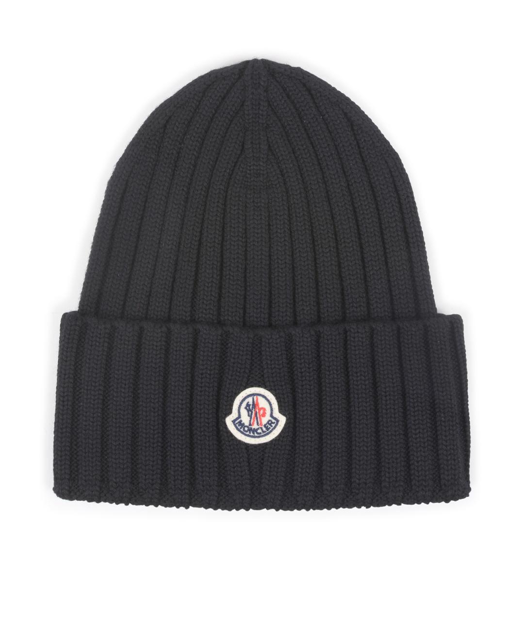 MONCLER Черная шерстяная шапка, фото 1