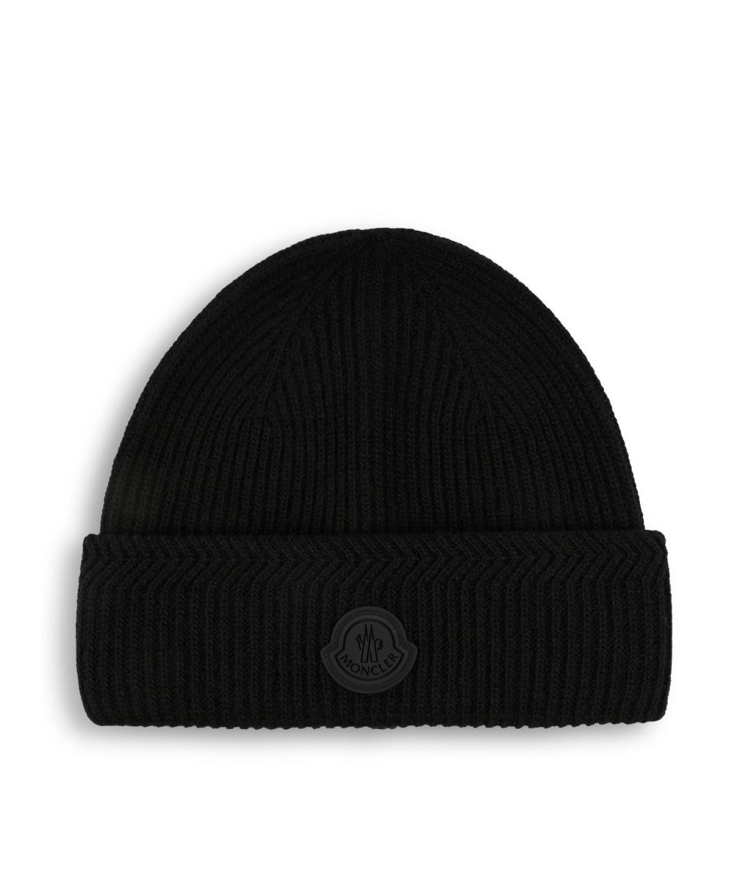 MONCLER Черная шерстяная шапка, фото 1