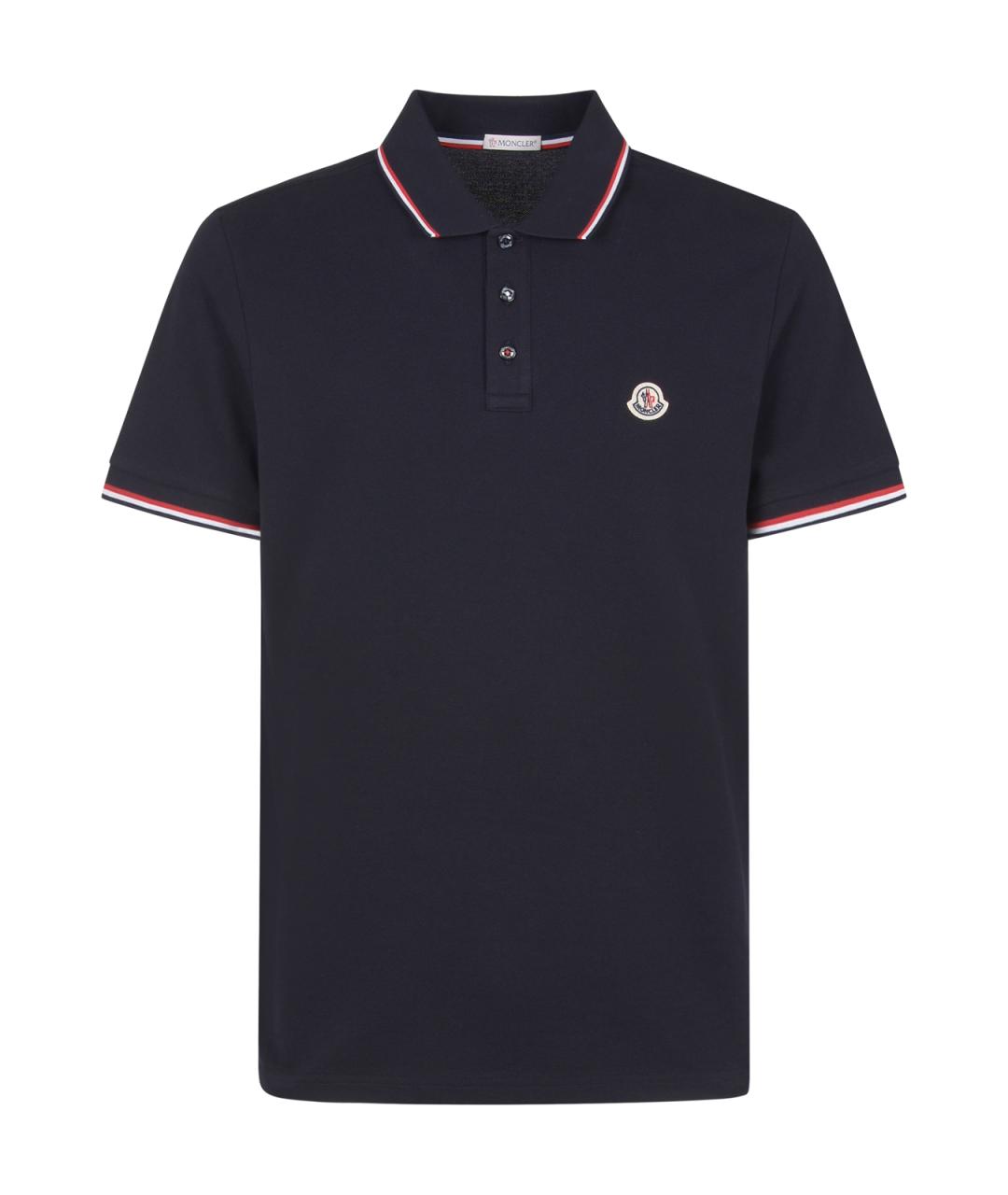 MONCLER Темно-синее хлопковое поло с коротким рукавом, фото 1