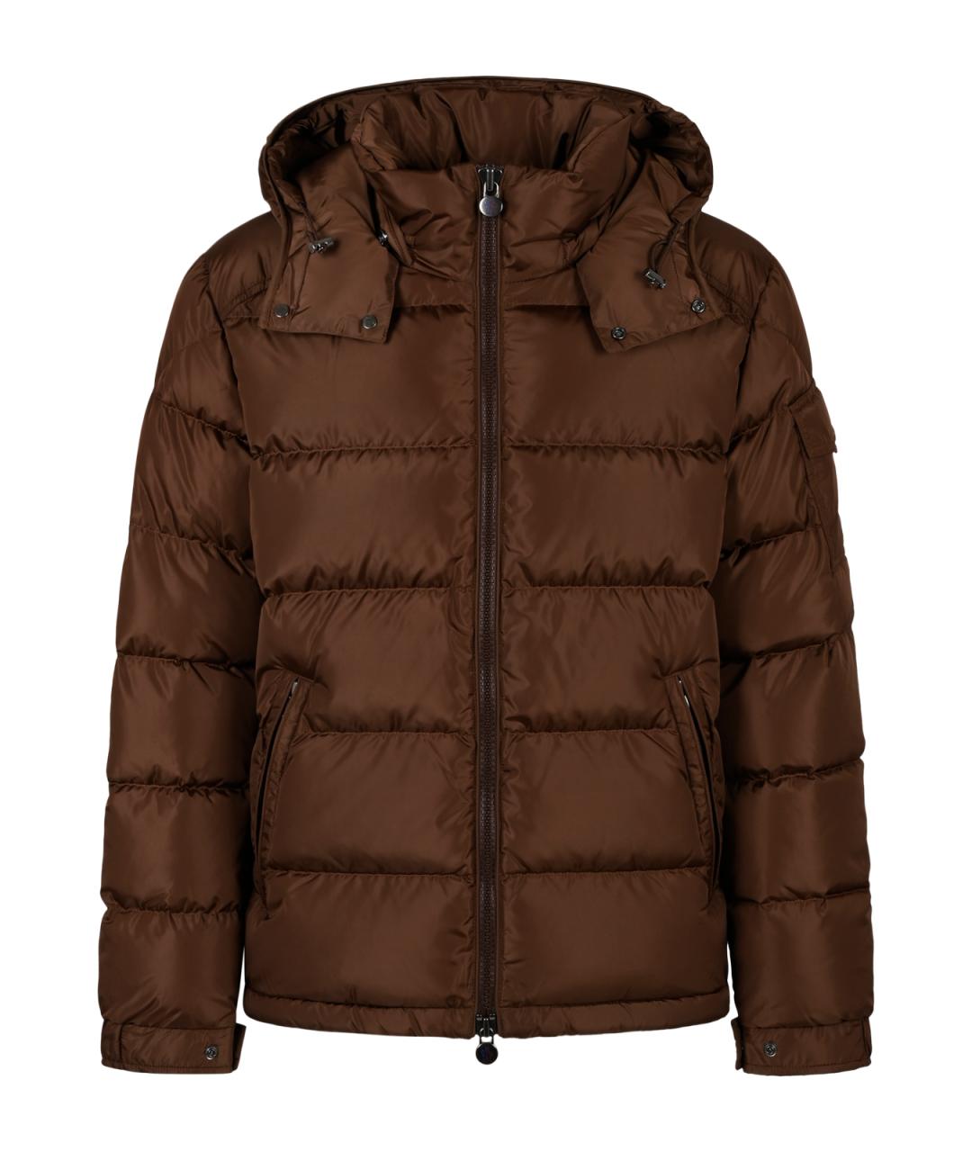 MONCLER Коричневый синтетический пуховик, фото 1
