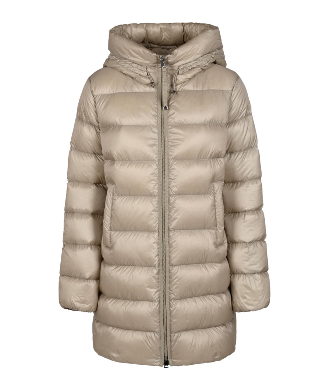 MONCLER Бежевый полиамидовый пуховик, фото 1