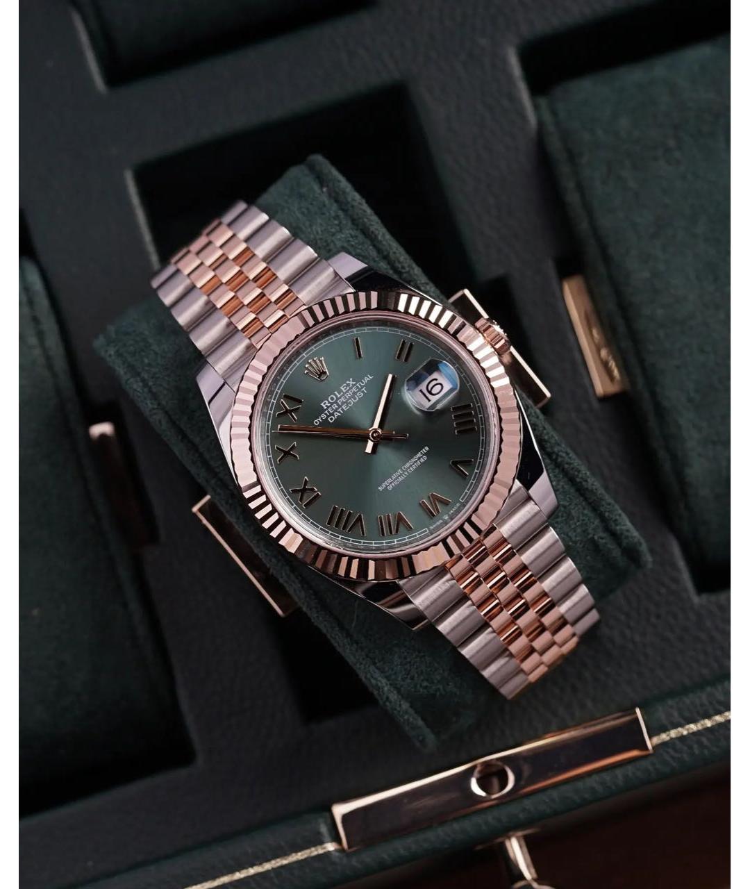ROLEX Зеленые часы из розового золота, фото 2