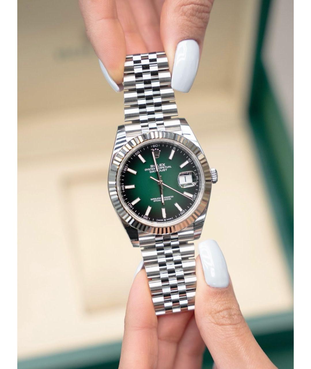 ROLEX Зеленые часы из белого золота, фото 3