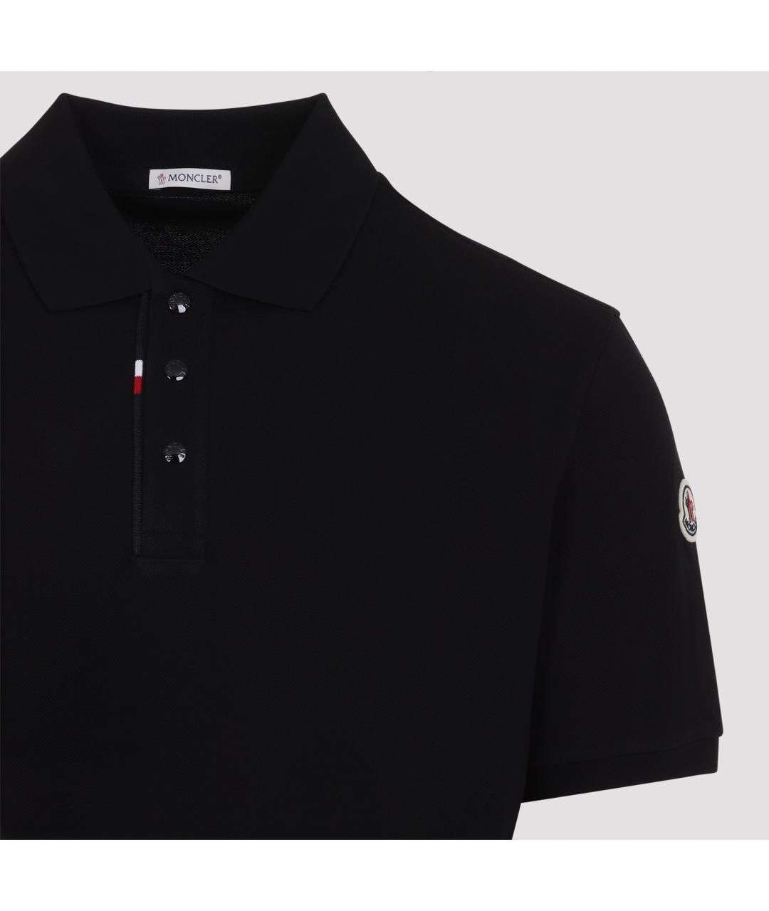 MONCLER Черное хлопковое поло с коротким рукавом, фото 3