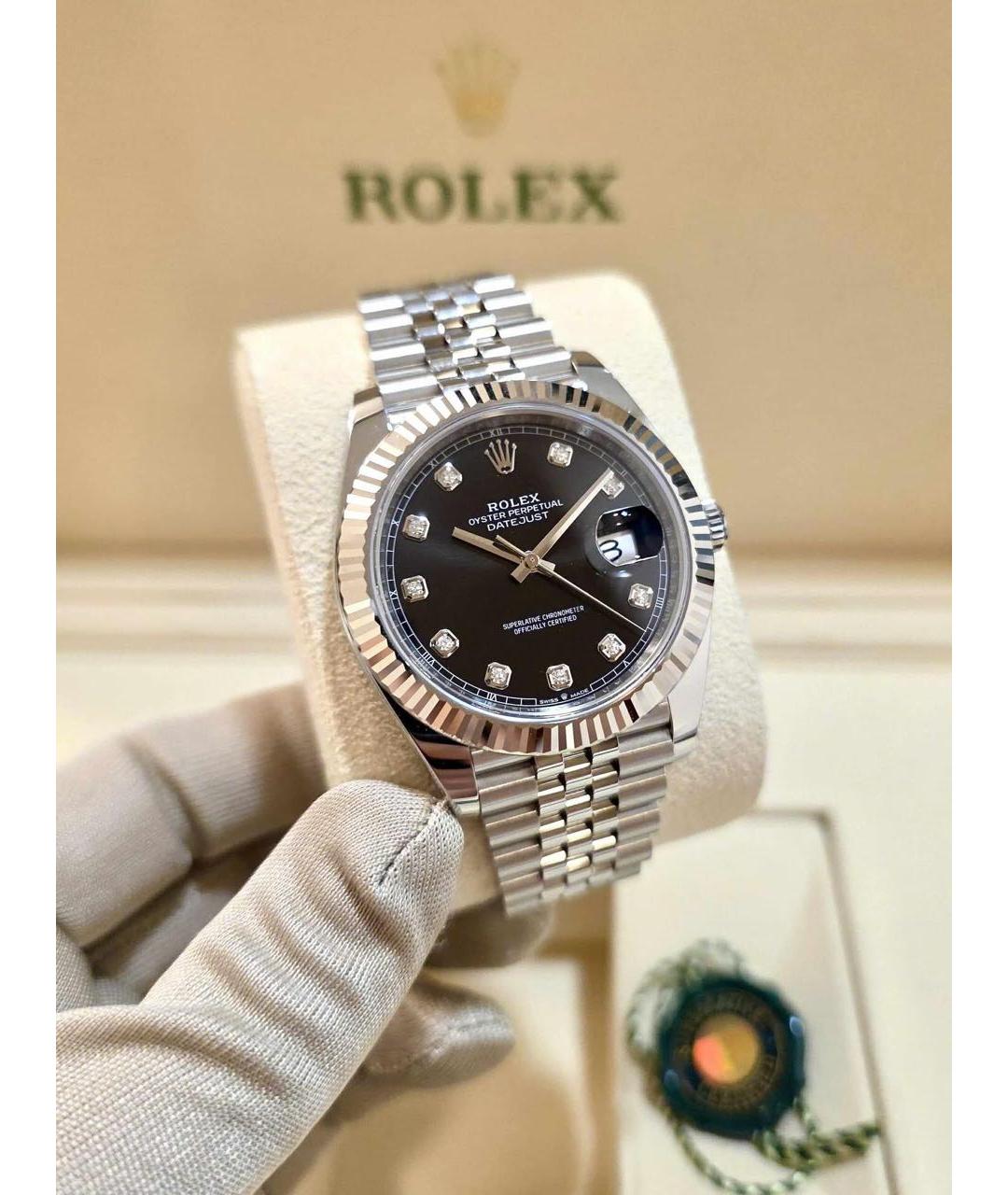 ROLEX Черные часы из белого золота, фото 2