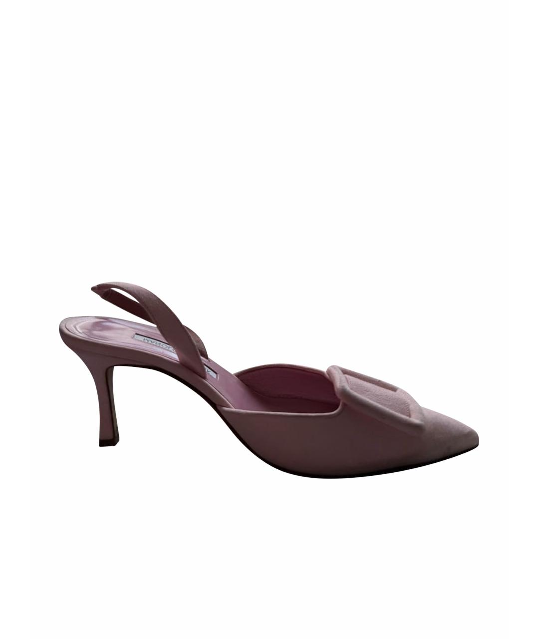 MANOLO BLAHNIK Розовые замшевые лодочки на низком каблуке, фото 1