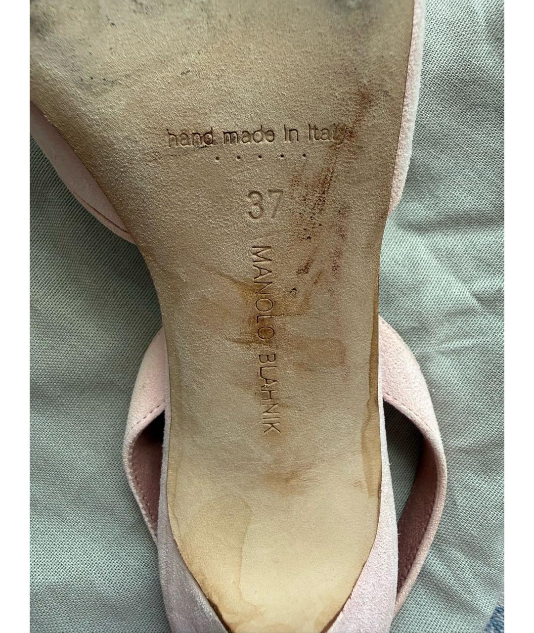 MANOLO BLAHNIK Розовые замшевые лодочки на низком каблуке, фото 3