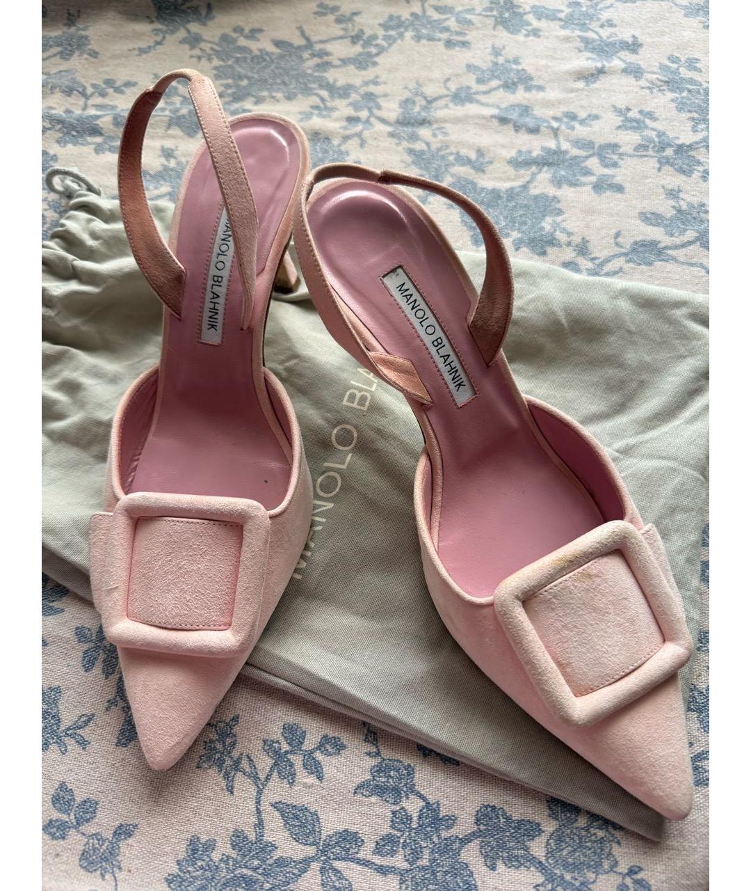 MANOLO BLAHNIK Розовые замшевые лодочки на низком каблуке, фото 2
