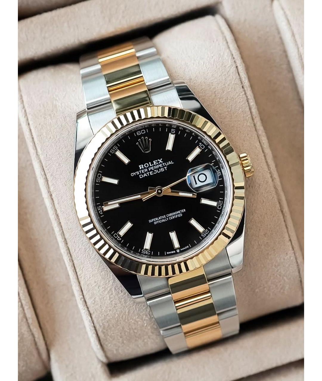 ROLEX Черные часы из желтого золота, фото 2