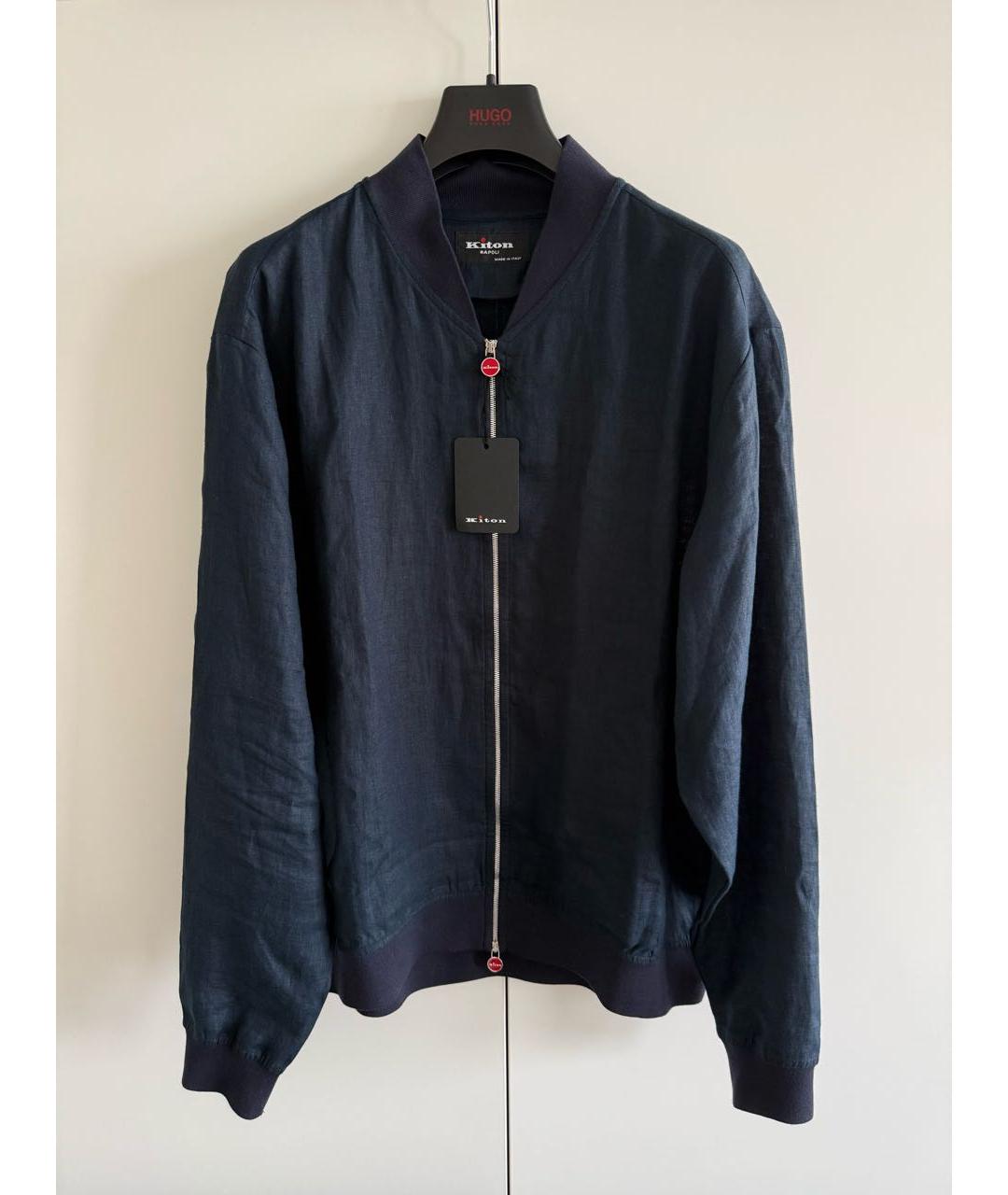 KITON Темно-синяя льняная куртка, фото 8