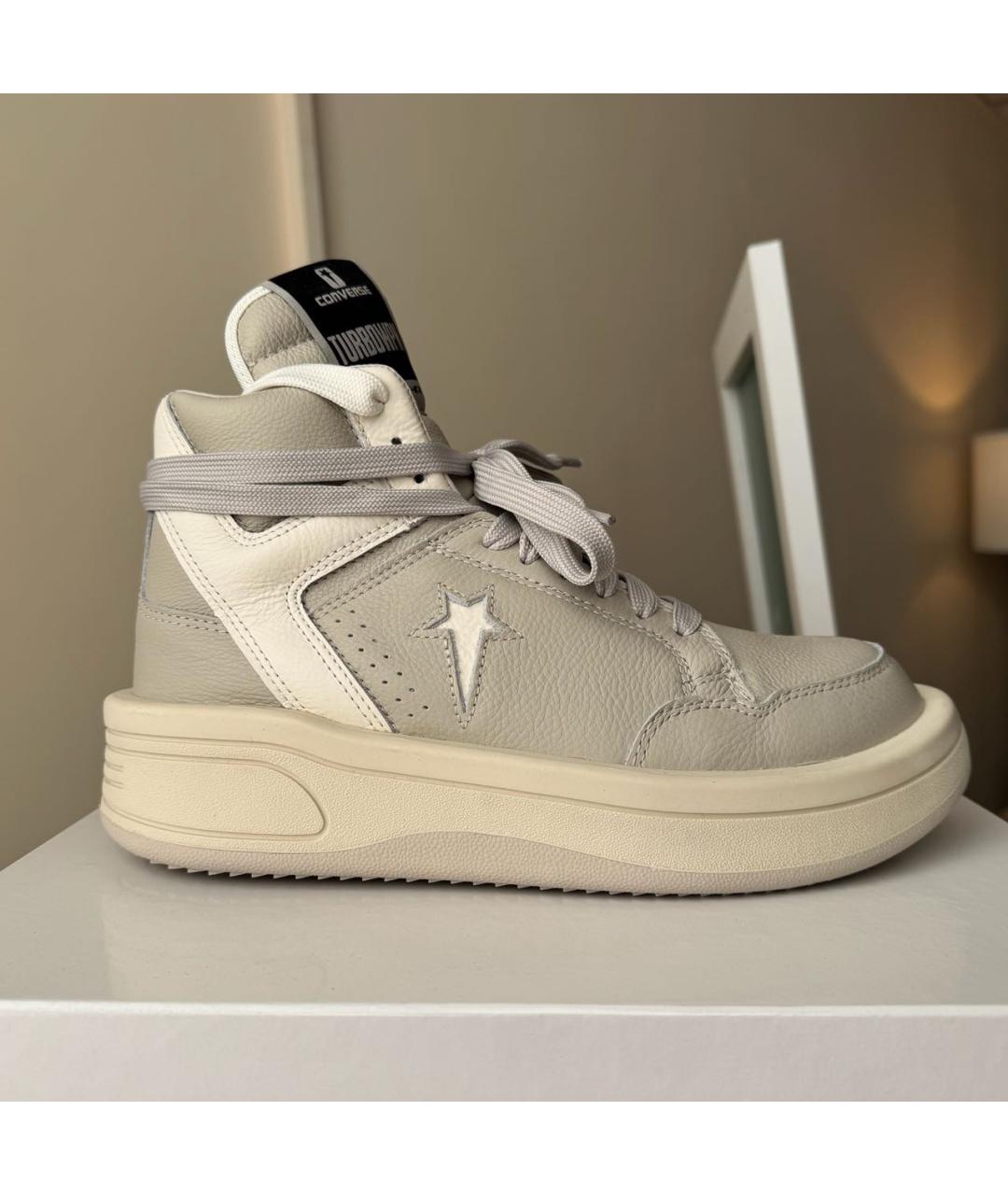 RICK OWENS DRKSHDW Бежевые кожаные высокие кроссовки / кеды, фото 8