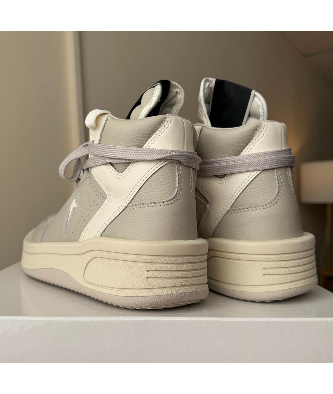 RICK OWENS DRKSHDW Бежевые кожаные высокие кроссовки / кеды, фото 5