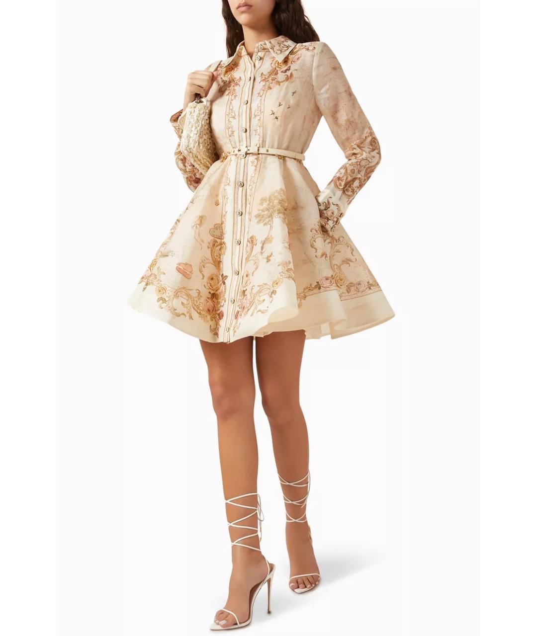 ZIMMERMANN Бежевое льняное коктейльное платье, фото 2