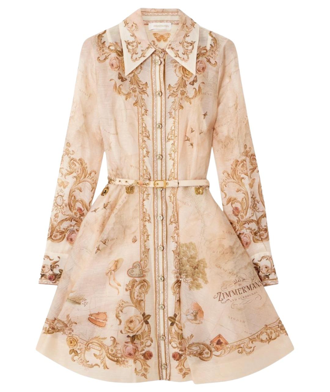 ZIMMERMANN Бежевое льняное коктейльное платье, фото 1