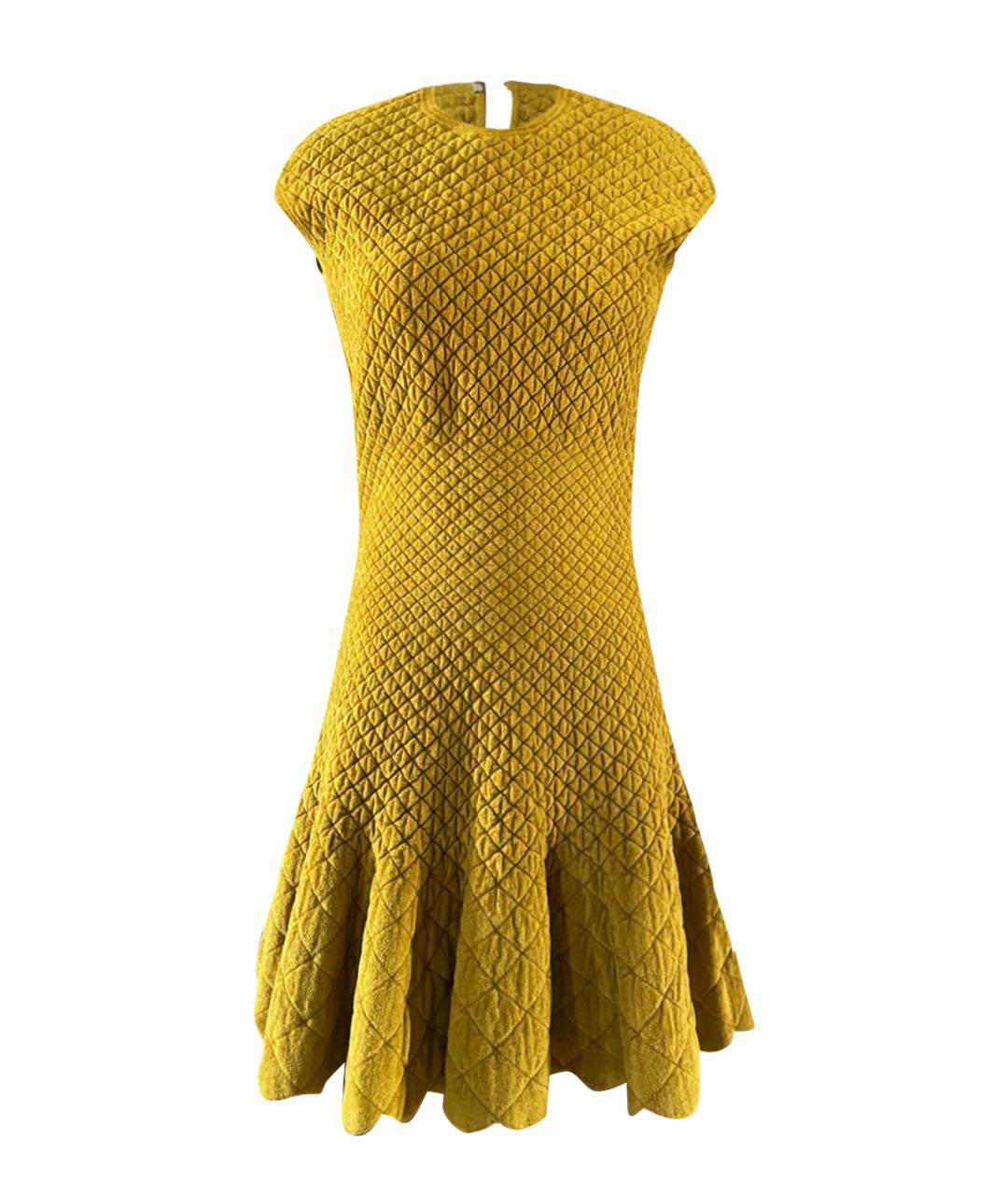 ALEXANDER MCQUEEN Золотое шерстяное коктейльное платье, фото 1