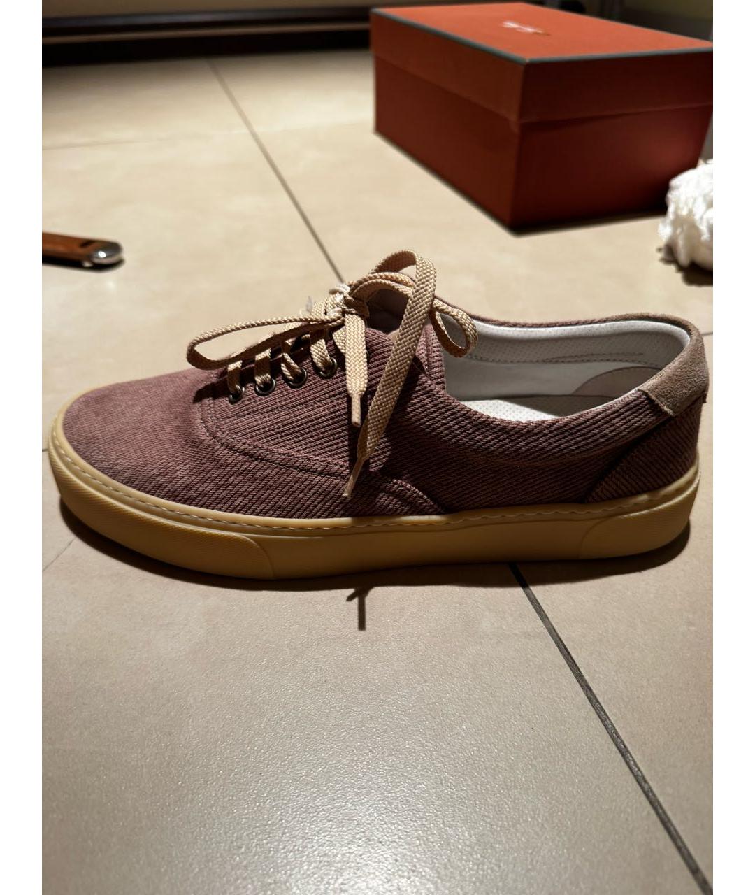 BRUNELLO CUCINELLI Коричневые текстильные низкие кроссовки / кеды, фото 4