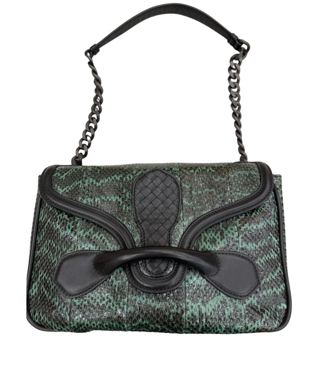 BOTTEGA VENETA Зеленая сумка через плечо из кожи питона, фото 1