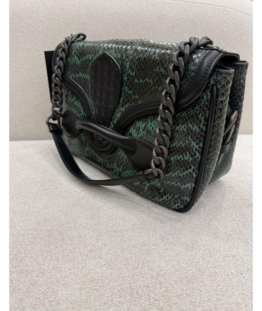 BOTTEGA VENETA Зеленая сумка через плечо из кожи питона, фото 2