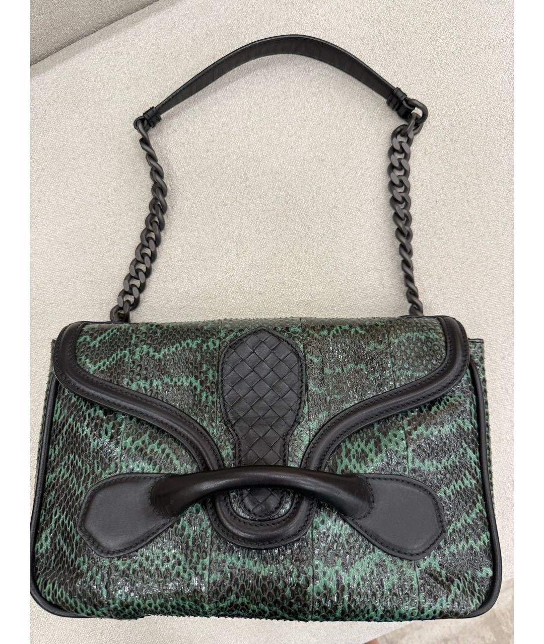 BOTTEGA VENETA Зеленая сумка через плечо из кожи питона, фото 5