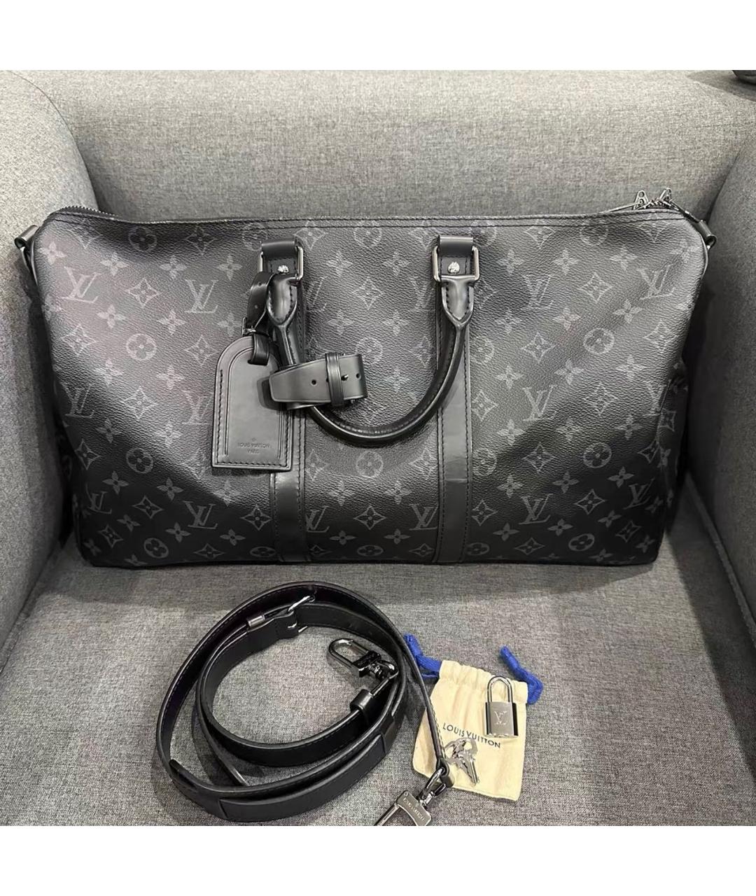 LOUIS VUITTON Черная кожаная дорожная/спортивная сумка, фото 7