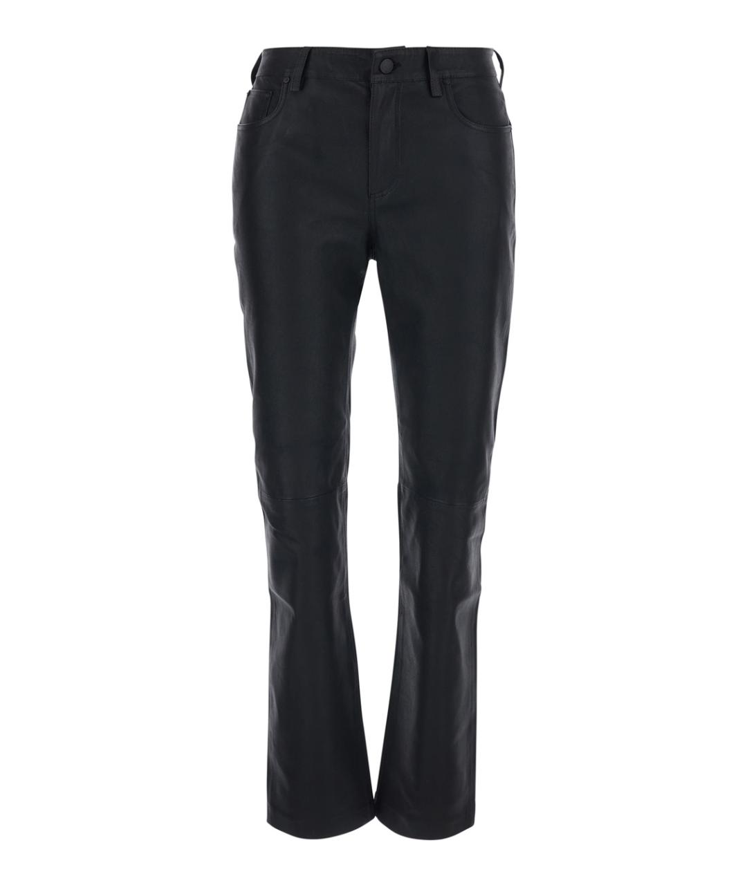 AG JEANS Черные кожаные прямые брюки, фото 1