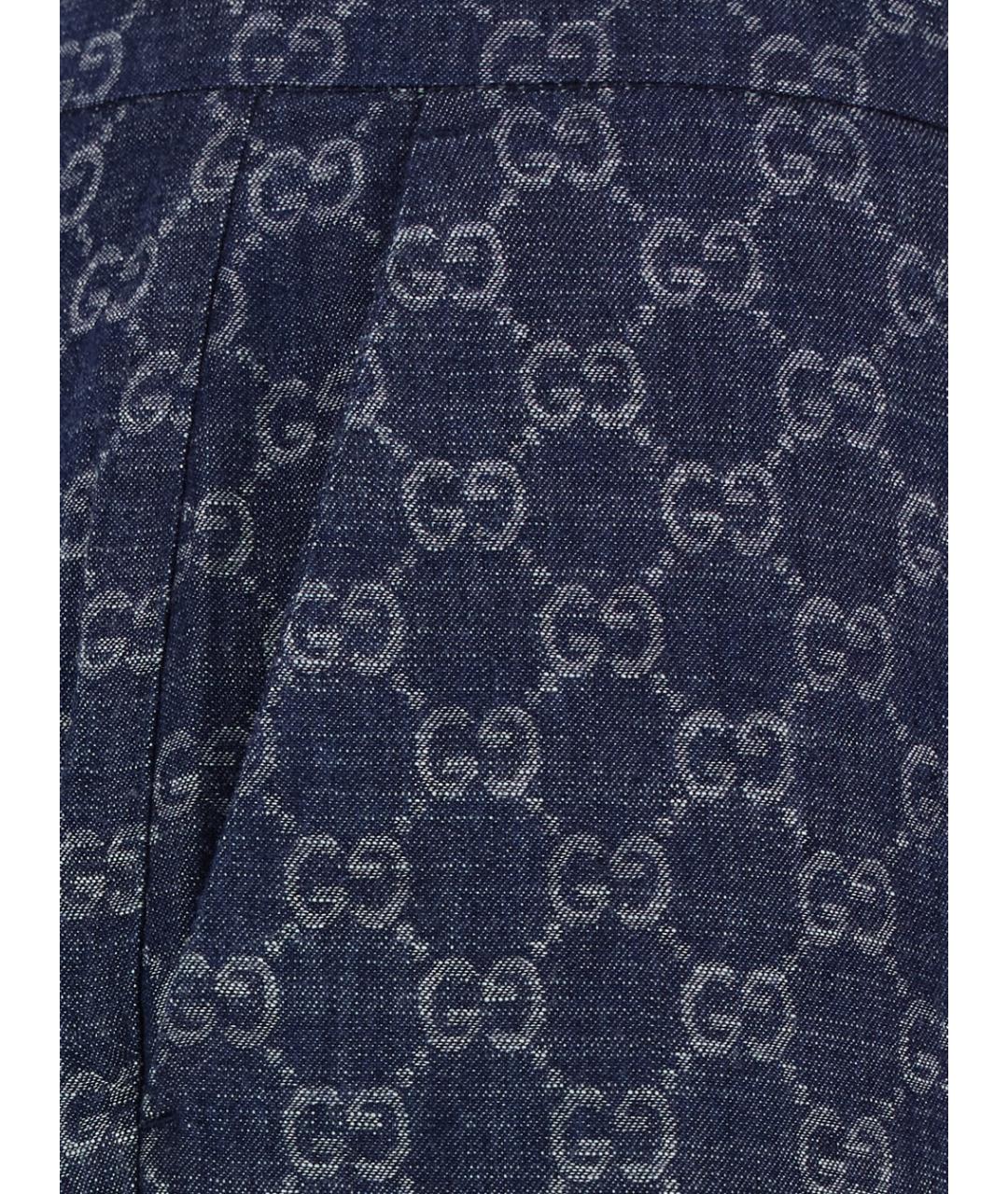 GUCCI Синие хлопковые прямые брюки, фото 3