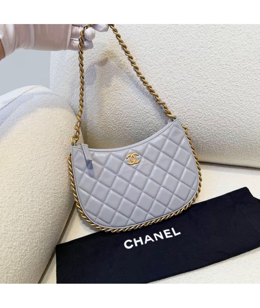 CHANEL Серая кожаная сумка через плечо, фото 3