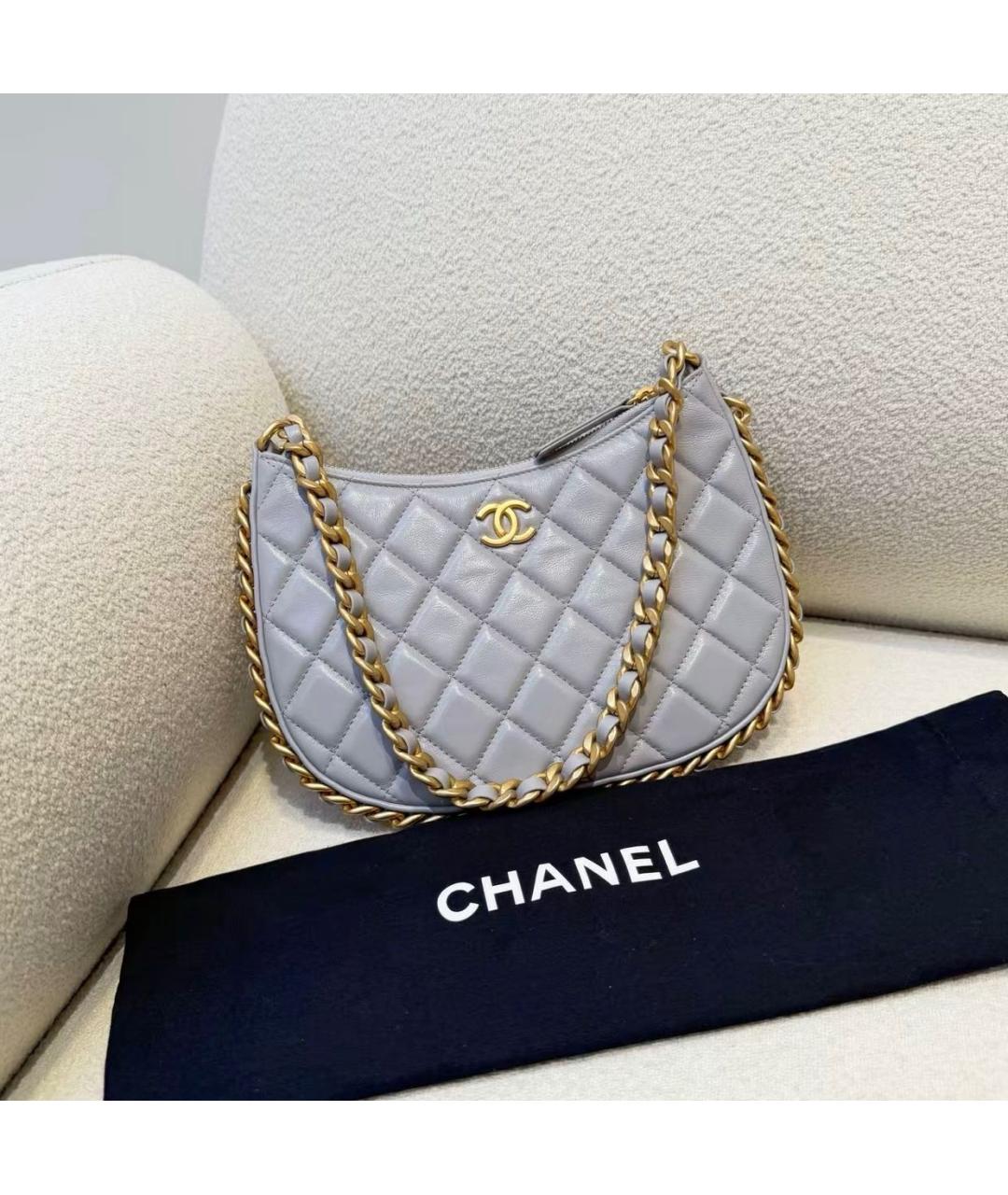 CHANEL Серая кожаная сумка через плечо, фото 7