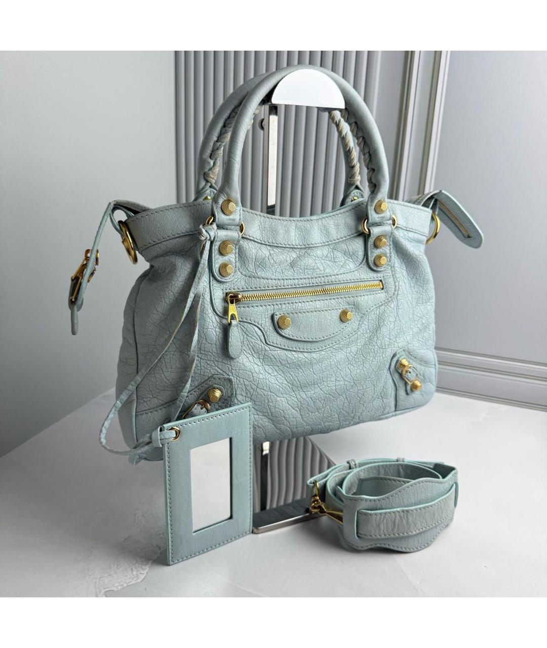 BALENCIAGA Голубая кожаная сумка с короткими ручками, фото 2