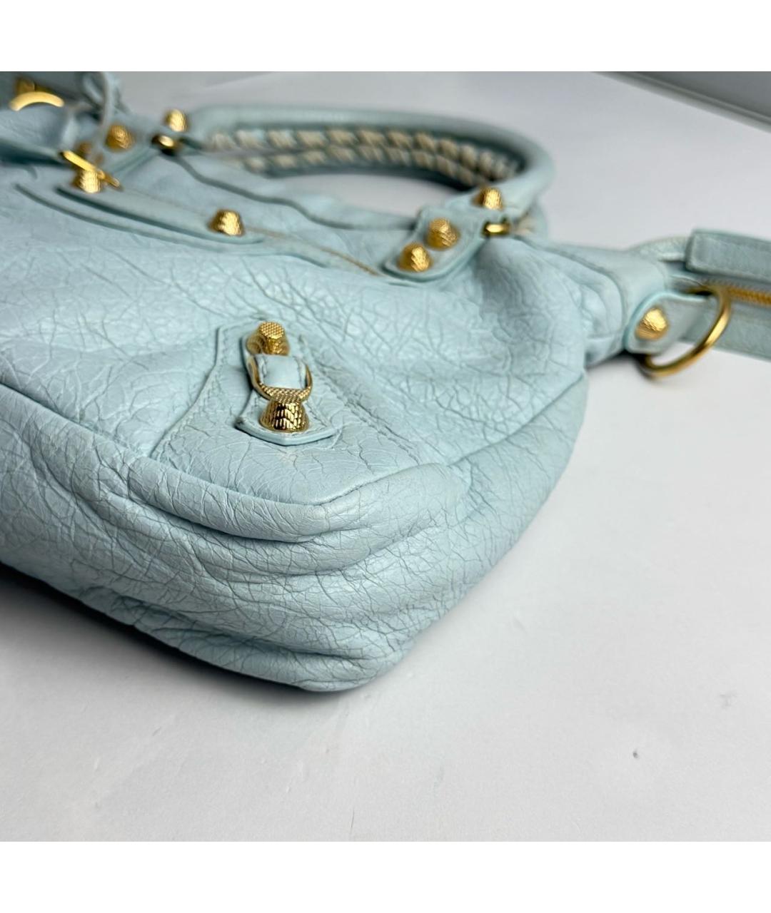 BALENCIAGA Голубая кожаная сумка с короткими ручками, фото 6