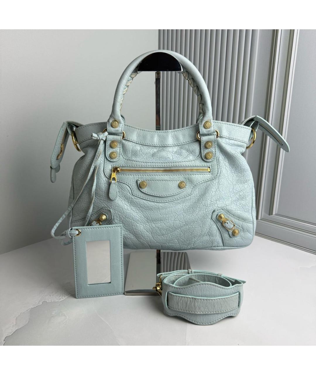 BALENCIAGA Голубая кожаная сумка с короткими ручками, фото 9