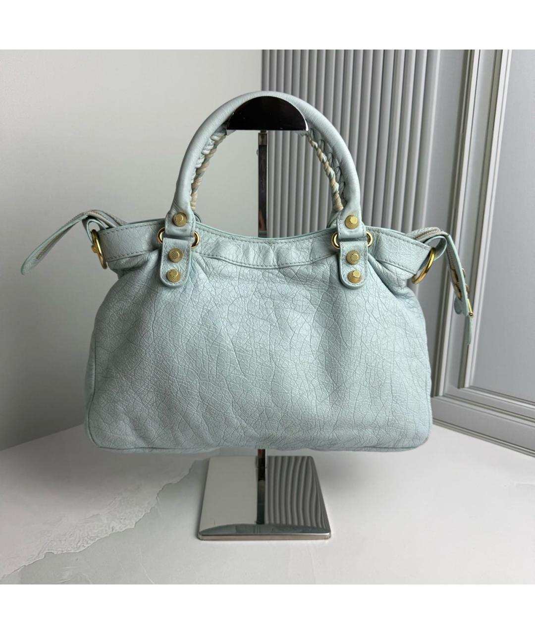 BALENCIAGA Голубая кожаная сумка с короткими ручками, фото 3