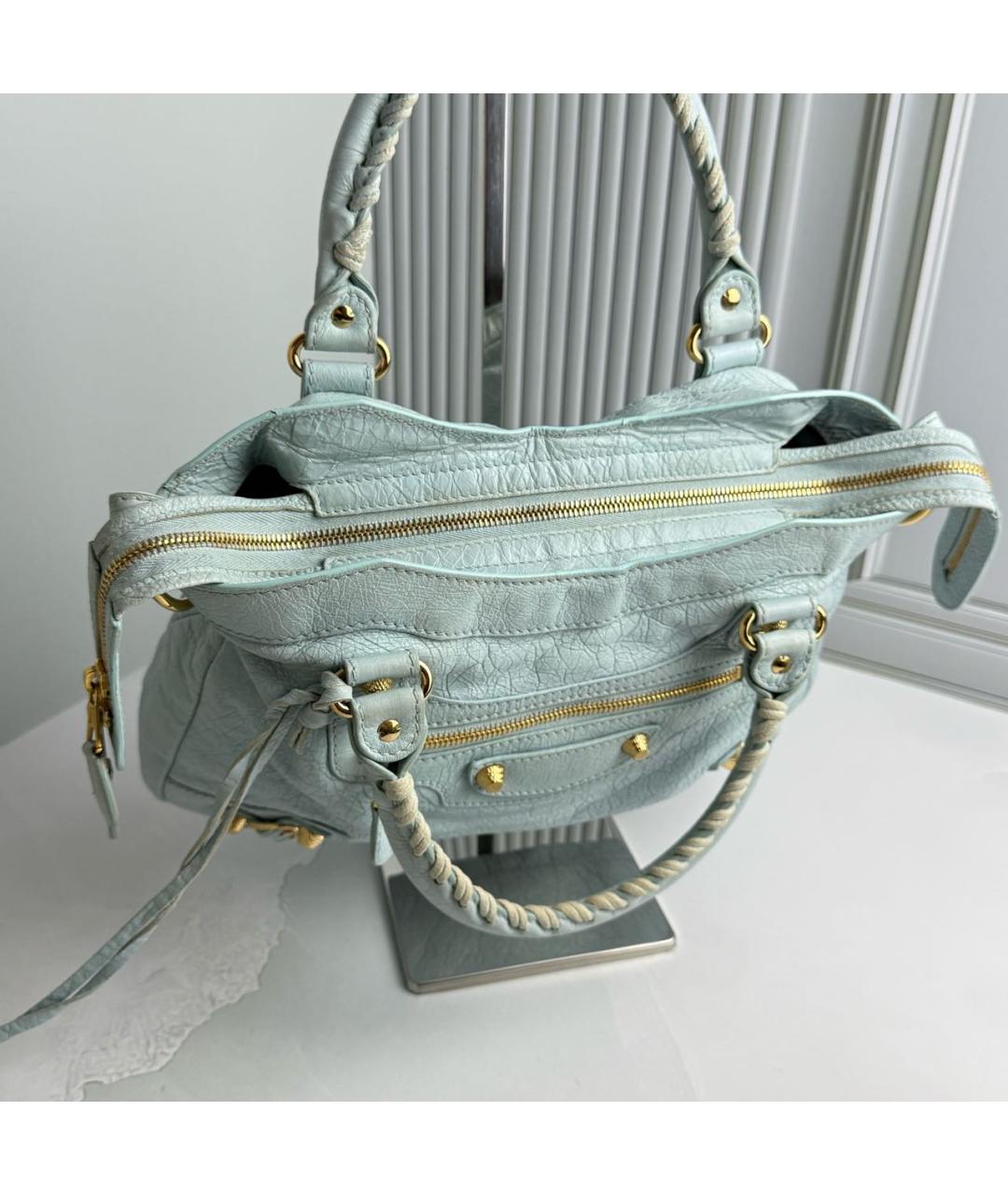 BALENCIAGA Голубая кожаная сумка с короткими ручками, фото 4