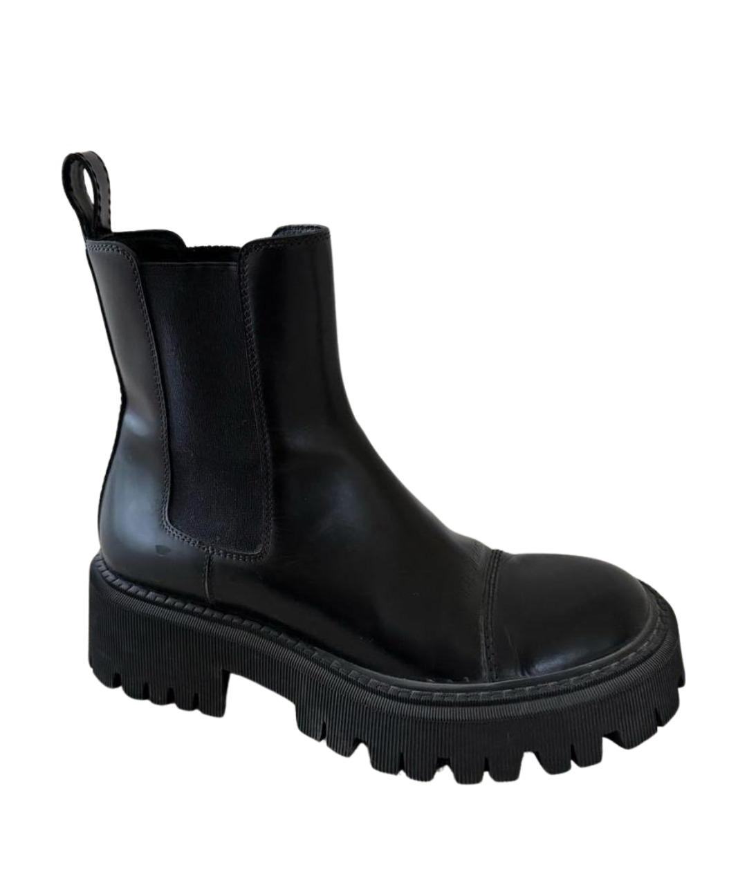 BALENCIAGA Черные кожаные ботинки, фото 1