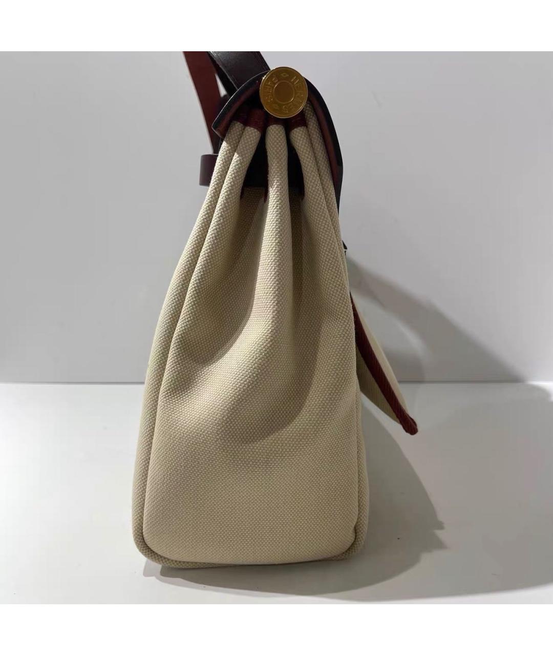 HERMES Бежевая тканевая сумка через плечо, фото 5