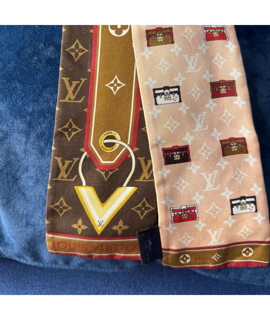 LOUIS VUITTON Коричневый шелковый платок, фото 2