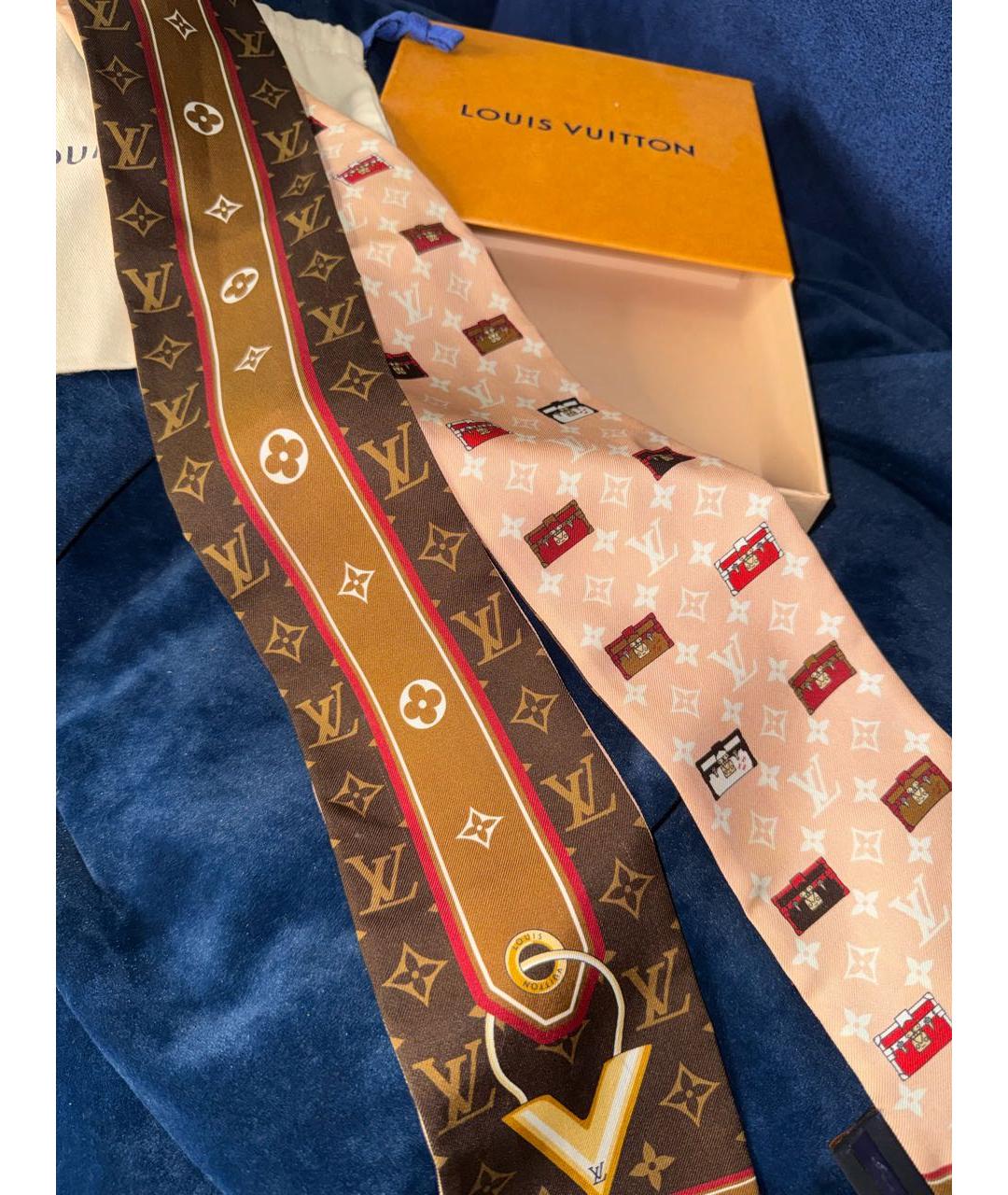 LOUIS VUITTON Коричневый шелковый платок, фото 5